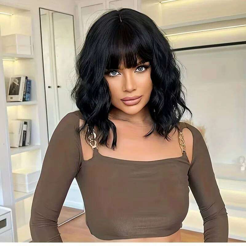 Body Wave Human Hair With Bangs Fringe Middle Part Realistic Scalp Brazilian Straight Bob Lace Wigs SHXI