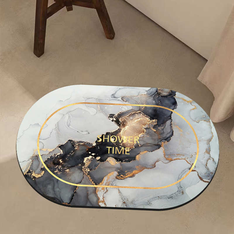 Nordic light luxury hot stamping marble diatomaceous earth floor mat entrance mat simple home bathroom water absorbing door mat S260207