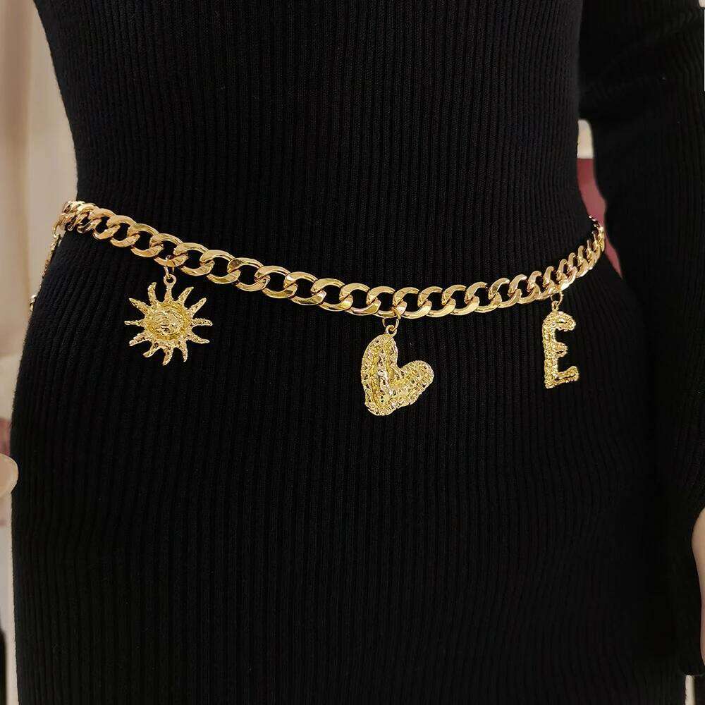 Retro Love Trim Ladies Elegant Stylish Metal Waist Chain Belt X260209