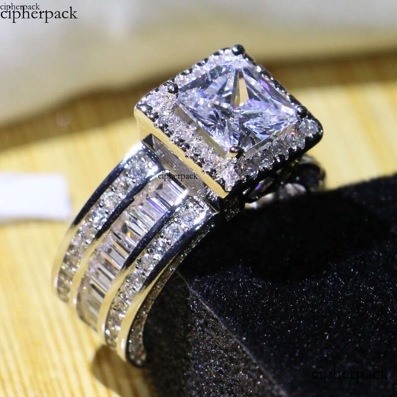 Wholesale Professional Jewelry Sterling Sier Princess Cut White Topaz CZ Dia Pave Promise Women Wedding Engagement Ring 7b