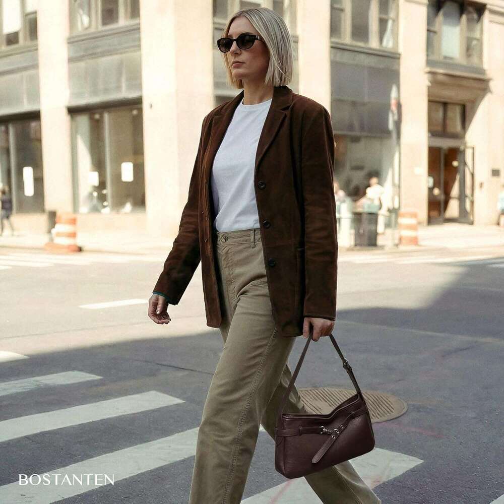Medium Vegan Leather Shoulder Handbag Women Vintage Lightweight Hobo Purse With Adjustable Wide Strap For Work