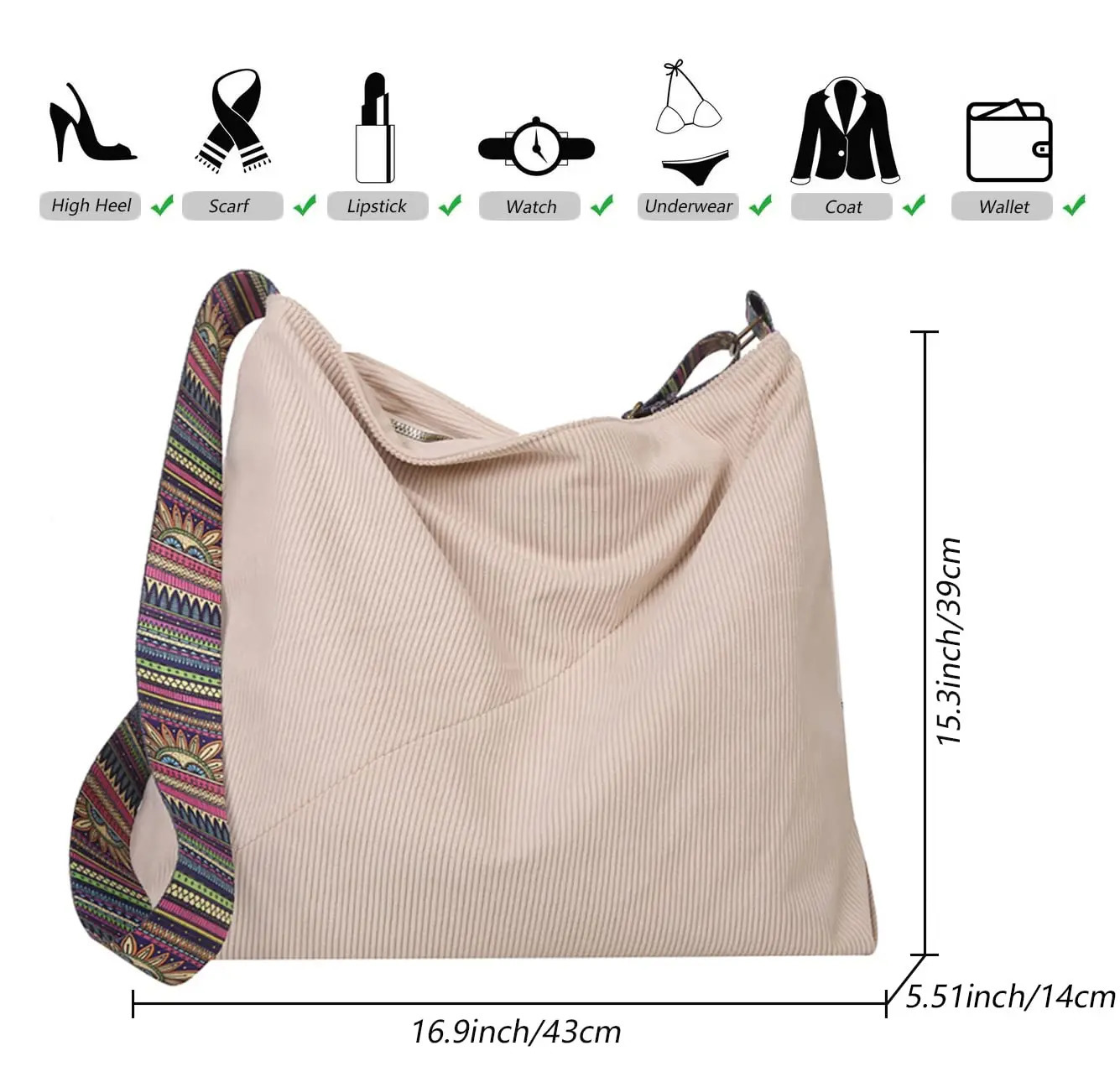 Tote Bag Women Large Crossbody Stylish Handbag for Corduroy shoulder Casual 260208