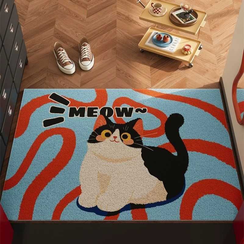 Cartoon Cute Cat Entryway Doormat Entrance Silk Loop Dirt-Resistant Door Mat Household Foot Wiping Dust Removal Customizable Foot Mat S260207
