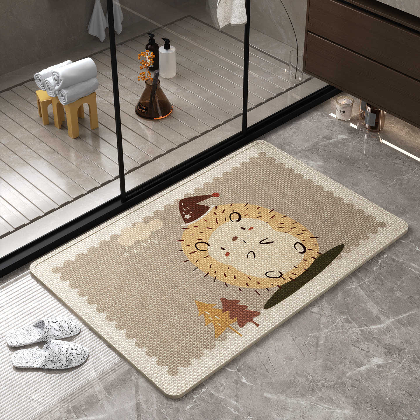 Simple linen rubber-soled entrance mat decorative entryway doormat bathroom floor mat dirt-resistant and wear-resistant mat S260207