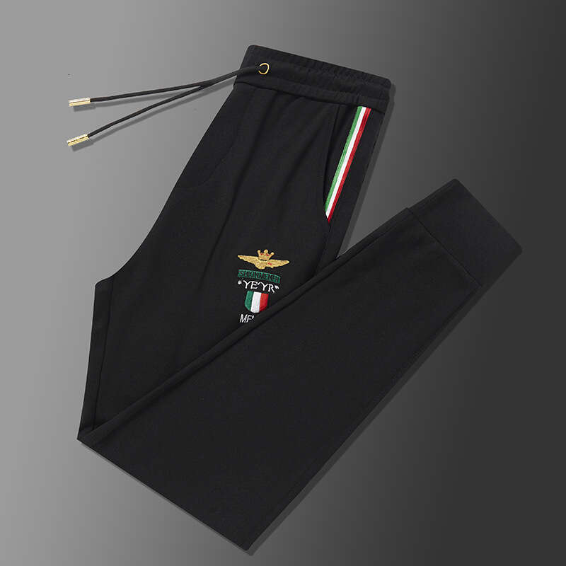 Heavy Embroidery Plus-Size Men's Casual Trendy British Elastic Long Pants, Sporty Youth Jogger Pants For Summer
