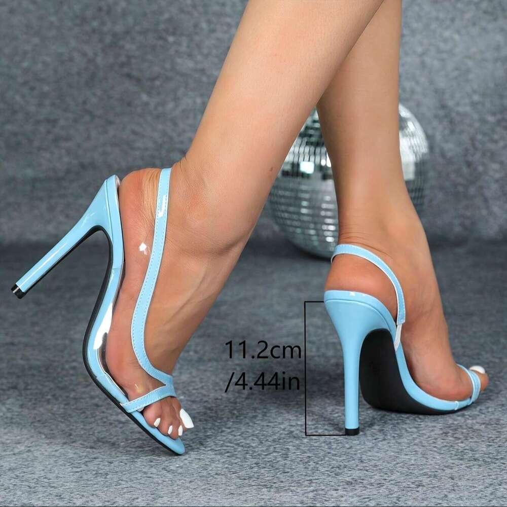 Women S Blue High Heeled Sandals With A Round Patent Transparent Glass Ankle Strap Open Toe Stylish And Trendy For Parties Women Shoes MOJIDASHU