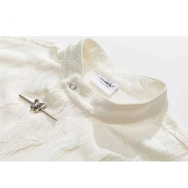 Spring Autumn Chinese Style Stand Collar Vintage Butterfly Buckle Shirt Male Loose Casual Jacquard All-match Blouse Hombre Tops C260209
