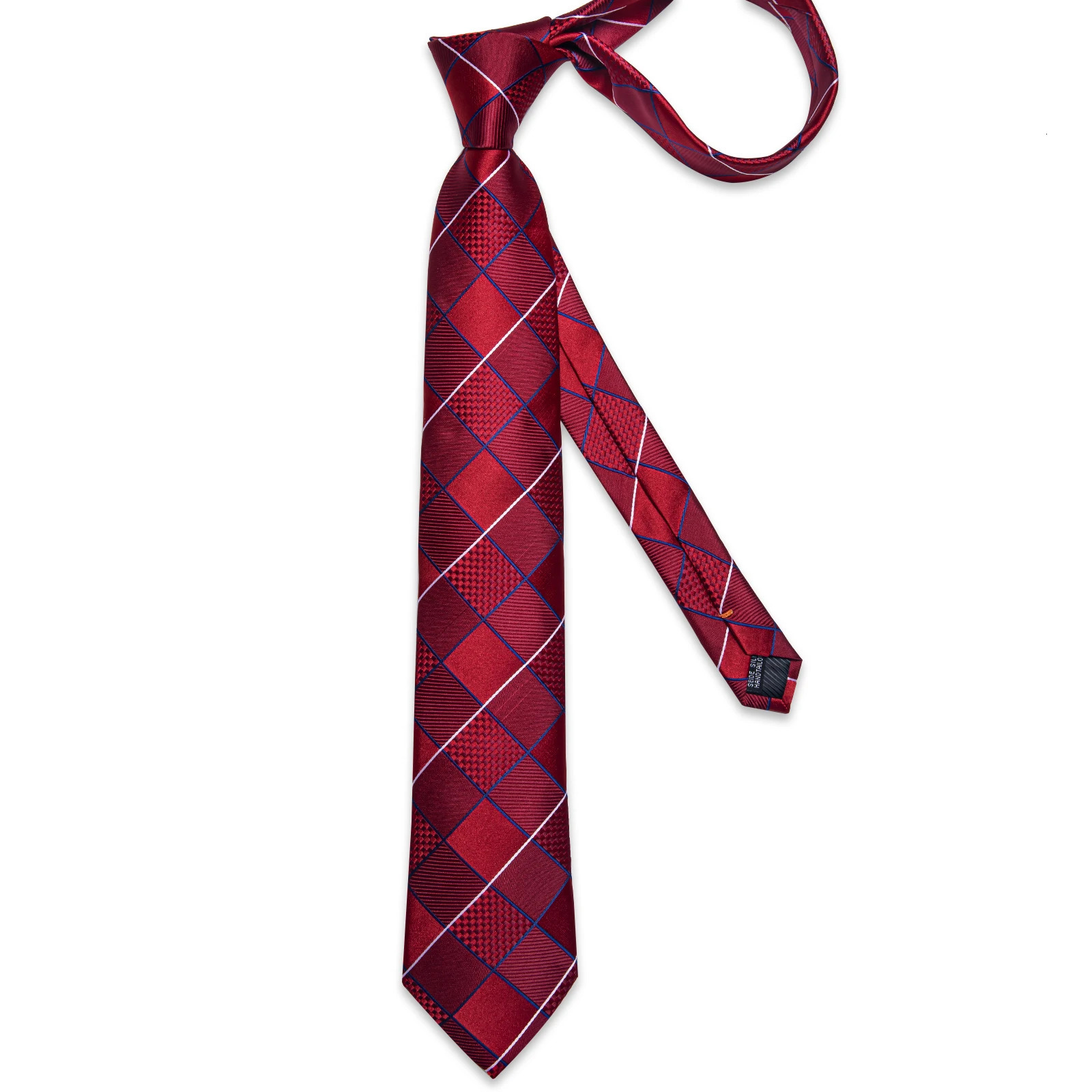 Classical Red Plaid Mens Tie Set Paisley Floral Silk 8cm Necktie Handkerchief Cufflinks Business Wedding Suits Accessories Gift 260208