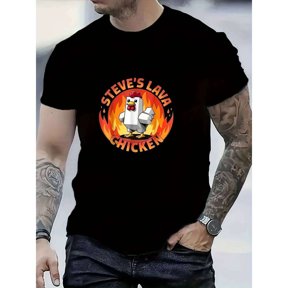 Men's Steve Lava Chicken Pattern Comfortable Summer Street Casual Wear Printed T-shirt X260209