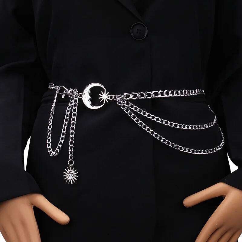 European and American Fashion Moon Multi-layer Metal Waist Belt Hip-hop Punk Sun Crescent Body Chain Statement Jewelry X260209