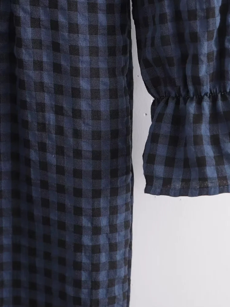 Casual Blue Plaid Ruffle Long Jumpsuit Women Chic Full Sleeves Single Breasted Loose Jumpsuits 2026 Lady Spring Autumn Wear 260126