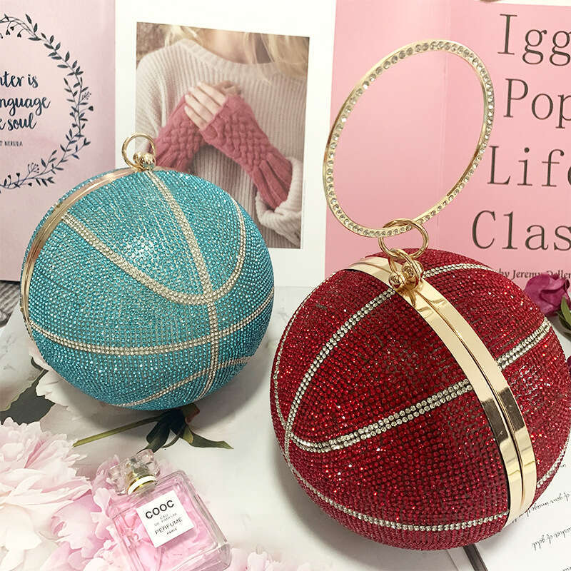 New Wholesale Round Basketball Ball Shaped Evening Fashion Handbag Sweet Lady Diamond Banquet Bag