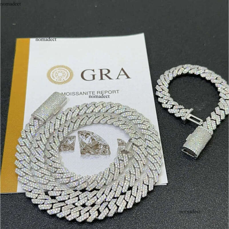pendant necklaces designer for men Fine jewelry pass dia tester iced out Miami necklace Sterling Sier 14mm cuban link chain moissanite ea