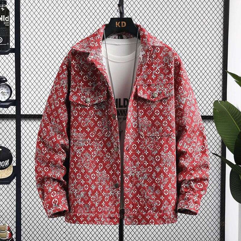 Spring And Autumn Men's Jacket Youth Turn-Down Collar Trendy Top Casual Handsome Ins Jacquard Fashion Personality Coat