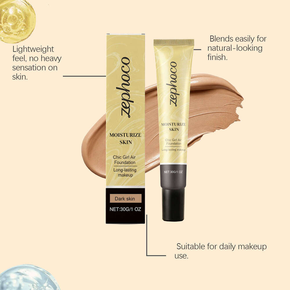 zephoco Dark Skin Tone Long-lasting Foundation Natural Fit Invisible Pore Concealer Hydrating Lightweight Base Makeup