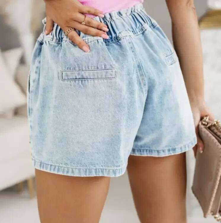 CPSYMYM Women's Summer Rhinestone Heart Pattern Drawstring Casual Pocket Design Daily Denim Shorts Streetw H260209