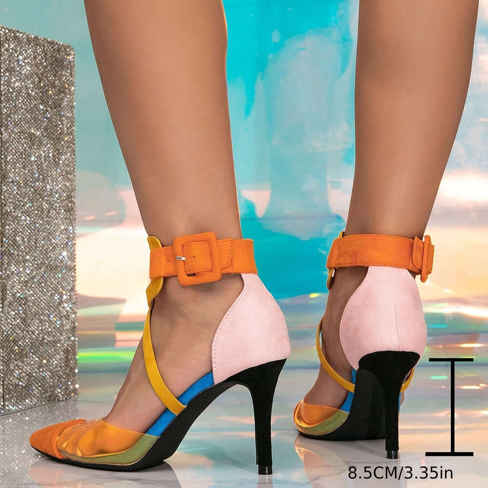 Transparent Heels Orange Transparent Fashionable Pointed Hollow Cross Strap Banquet High Heels Flat For Women Women Shoes MOJIDASHU