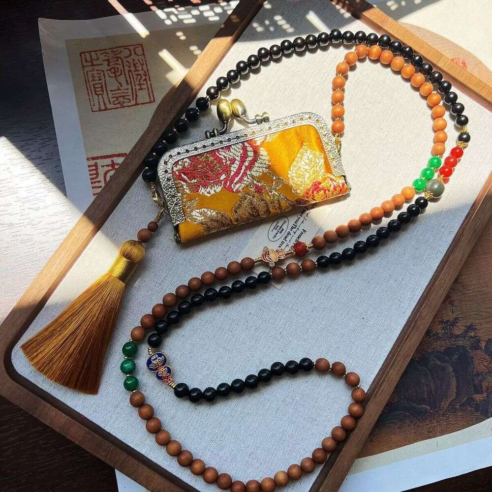 New Chinese-Style Traditional Sandalwood Song Brocade Bag Multi-Use Crossbody Chain, Retro Color-Blocking National Trend Accessory