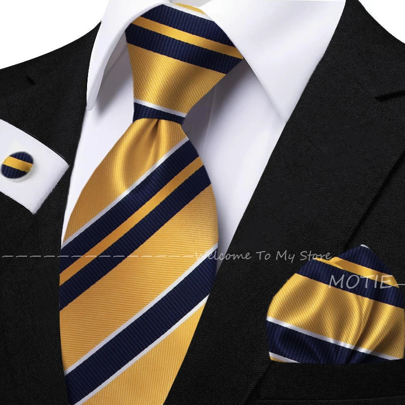 Classic Striped Jacquard Tie Set Include Purple Polyester Pocket Square As Daily Wear Party Wedding Stylish Accessories Gift 260208