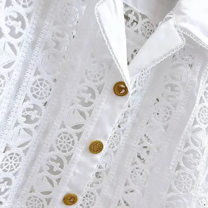 Hollow Out Dress Two Piece Set Womens Summer Holiday Embroidered Lace Jackets White Tops Pleated Short Skirts Suits 260208