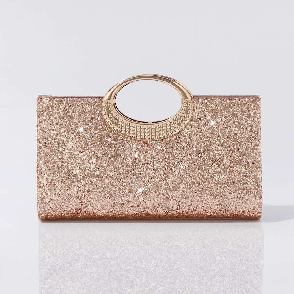 Hot-Selling Evening Bag European And American Retro Large Round Ring Handbag High-End Textured Sequin Fashion Trend Clutch