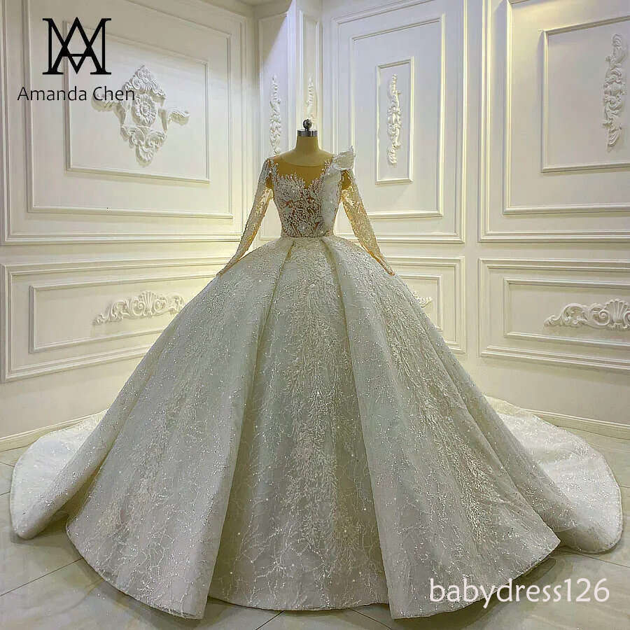 New Design Long Sleeve Lace Appliqued See Through Wedding Dress