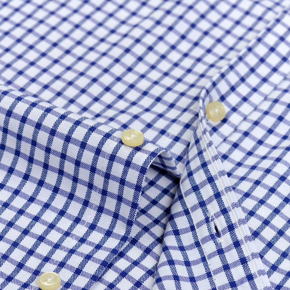 Mens Long Sleeve Oxford Plaid Striped Work Casual Shirt with Pocket Spring Autumn Cotton Blend Regular-fit Button-down Shirts 260208