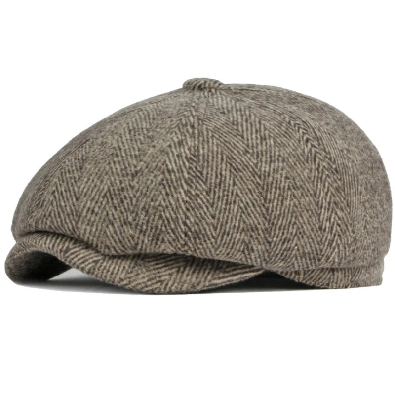 HT3336 Mens Berets Autumn Winter Cap Hat Thick Warm Men Beret Cap Male Vintage Wool Beret Hat Dad Grandfather Octagonal Flat Cap 260205