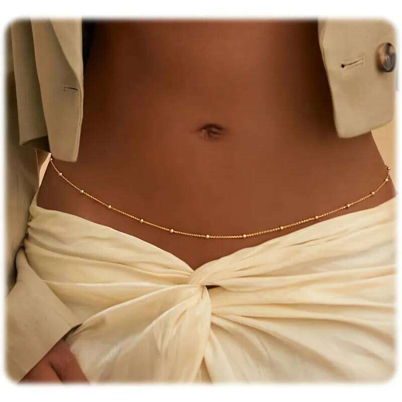 Fashionable and Sexy Round Bead Double Simple Metal Thick Body Chain Women's Belly Waist Decoration X260209