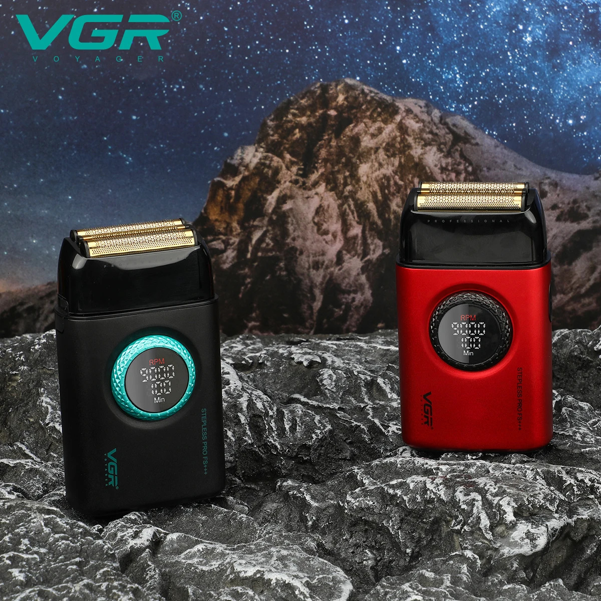 VGR high-end mens shaver alloy reciprocating three blade shaver LED intelligent digital display 9000 speed hair trimmer V-378 260126