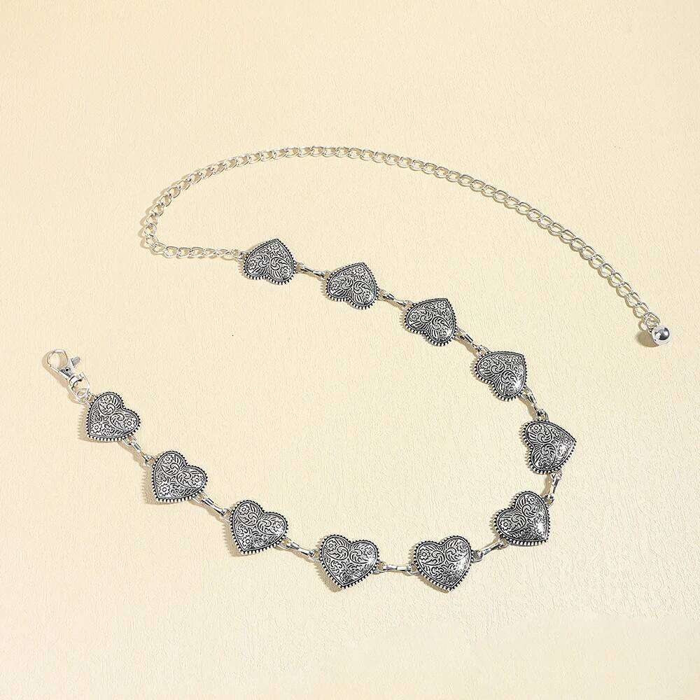 Hot women's waist chain retro love High quality elegant temperament metal belt with skirt X260209