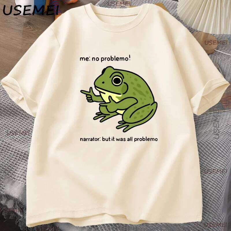 Funny Frog Me No Problemo Tshirt Graphic Tees Casual Round Neck Cotton Short Sleeve T-shirt Men's Designer Clothing Streetwear X260209
