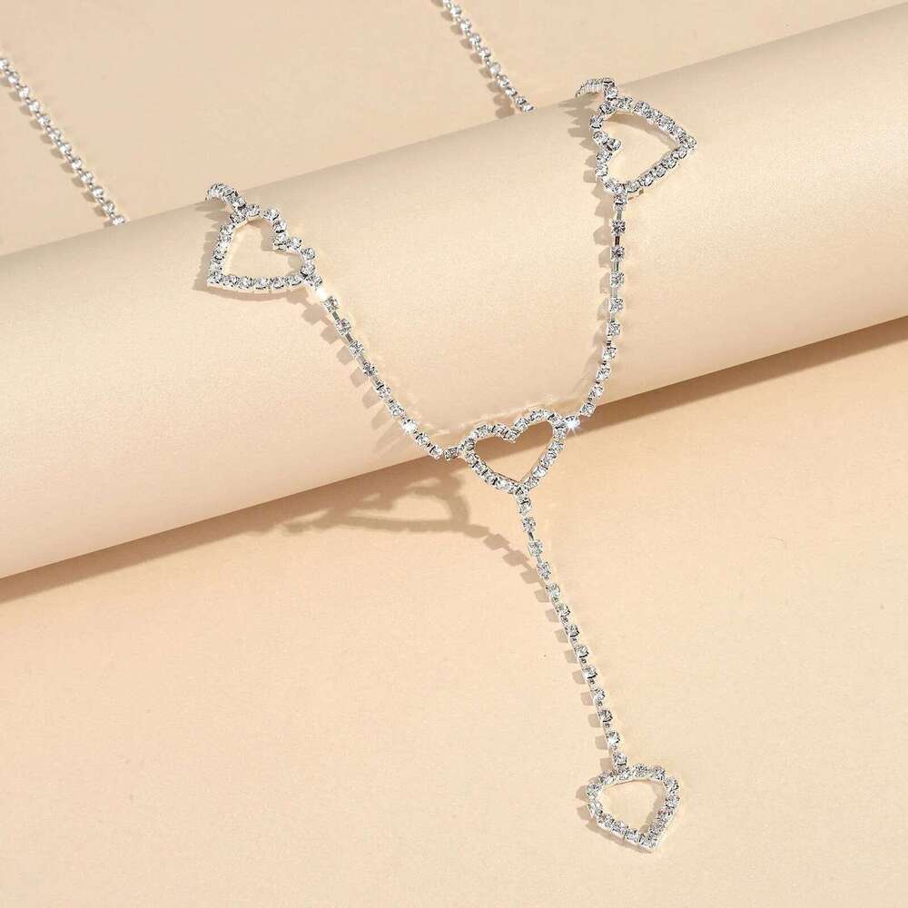 Fashionable Single-layer Heart Pendant Rhinestone Waist Street Photography Women's Body Chain Jewelry X260209