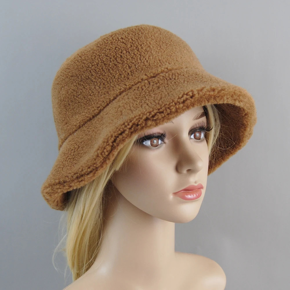 Shearling Sheepskin particles Hats Women Winter Warm Classic Caps High Quality Hat Ladies Fashion Bucket Cap 260202