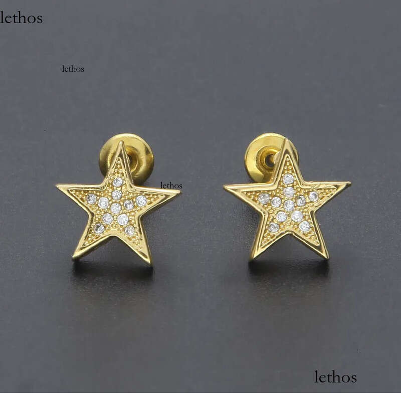 Mens Hip Hop Stud Earrings Jewelry Fashion High Quality Gold Sier Five-pointed Star Earring For Men 04