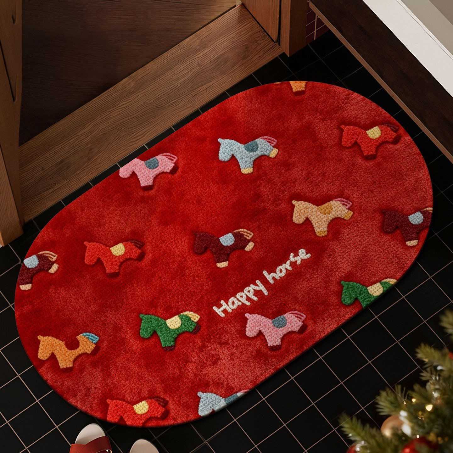 2026 New Year of the Horse Floor Mat Entrance Door Mat Dirt-resistant Wear-resistant Non-slip Foot Mat Linen Woven Floor Mat Water-absorbent Door Mat 