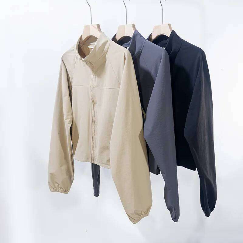 Women's Quick-Dry Stand Collar Yoga Thin Windproof Outdoor Running Fitness Long Sleeve Sports Coat 26Y0209