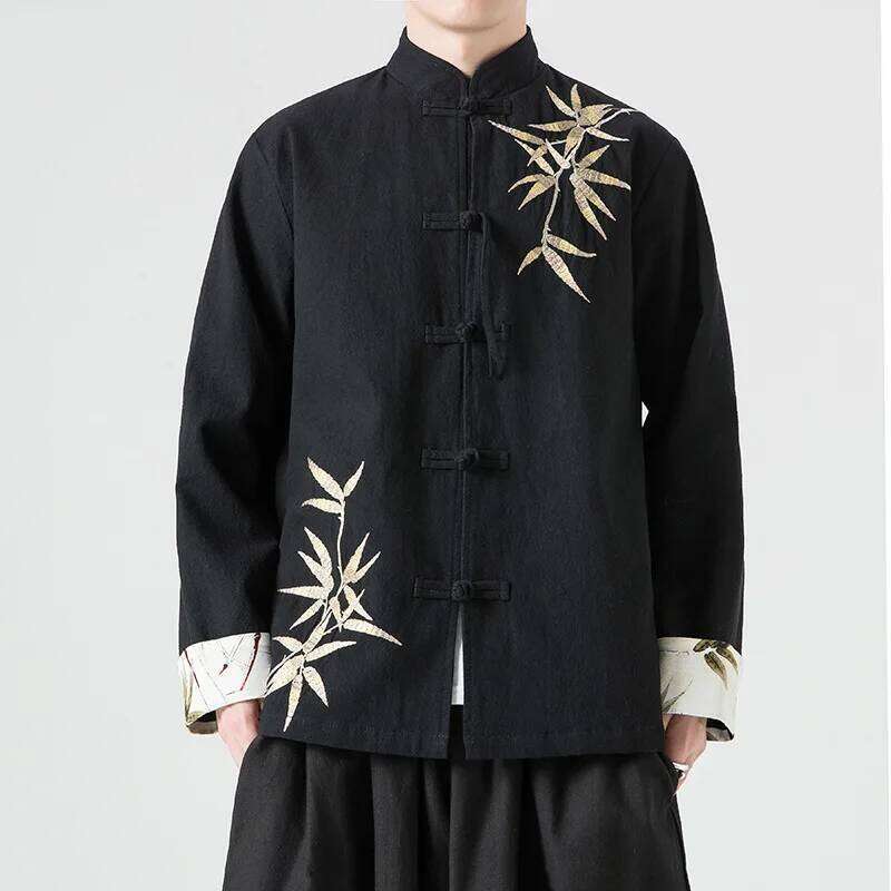 Mardi Hefxessdr Man Embroidery Tang Suit Mandarin Collar Buckle Jacket Plus Size Chinese Traditional Coat Oriental Cotton Kung Fu Shirt