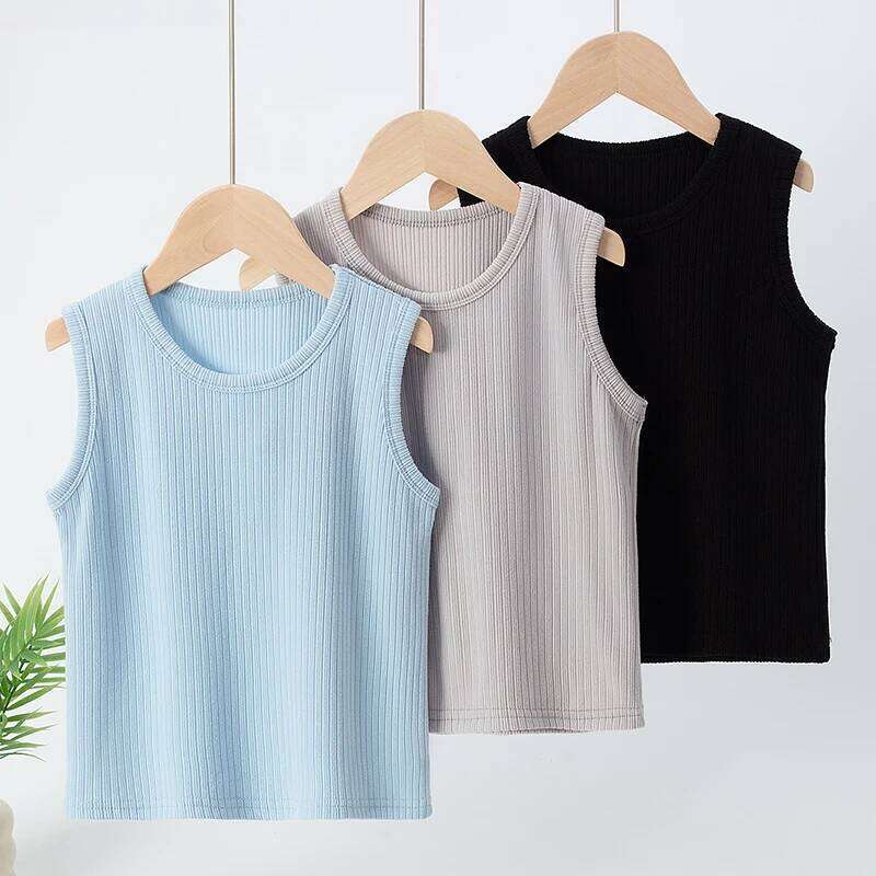 Autumn winter children's solid color boys and girls warm bottom pit vest comfortable round neck underwear home clothes 26Y0209
