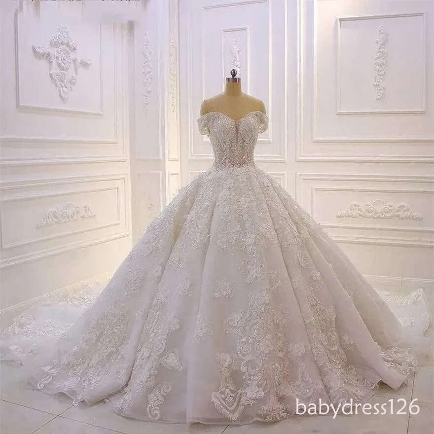 Luxury A Line Wedding Dresses 2025 Beaded Off Shoulder Lace Appliques Plus Size Bridal Party Gowns Robe De Marriage D24