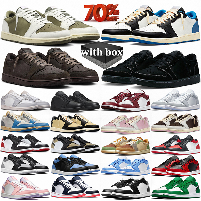 With Box 1s Low Designer Shoes Men Women 1 Basketball Shoes Sneakers Black Phantom Gym Red Bred Toe Court Purple Outdoor Sports Trainers