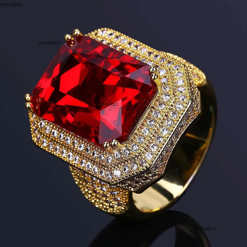 Mens Hip Hop Ring Jewelry High Quality Ruby Gemstone Zircon Fashion Gold Punk Rings 5d