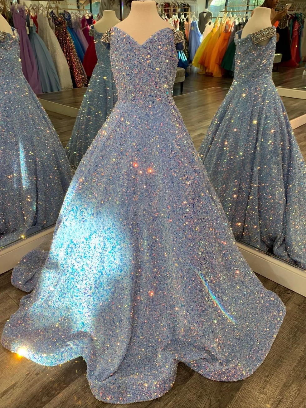 Iridescent Girl Pageant Dress Velvet Sequin Beading Off-Shoulder little Kid Birthday Formal Party Gown A-Line Toddler Teens Preteen Floor-Length Pink 