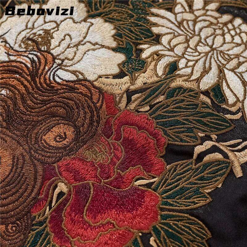 Mardi Hefxessdr Chinese Mythical Beasts Embroidery Black Japanese Style Coat Streetwear Vintage Fall Outerwear Men s Baseball Jacket