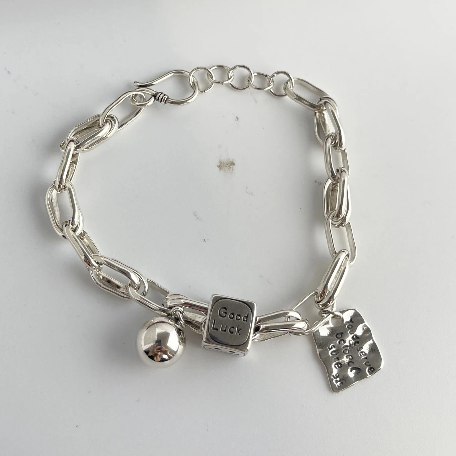 925 Sterling Silver Bracelets for Women Men String Accessories Trend Vintage Letter Balls Pendant Party Jewelry Gift 260128