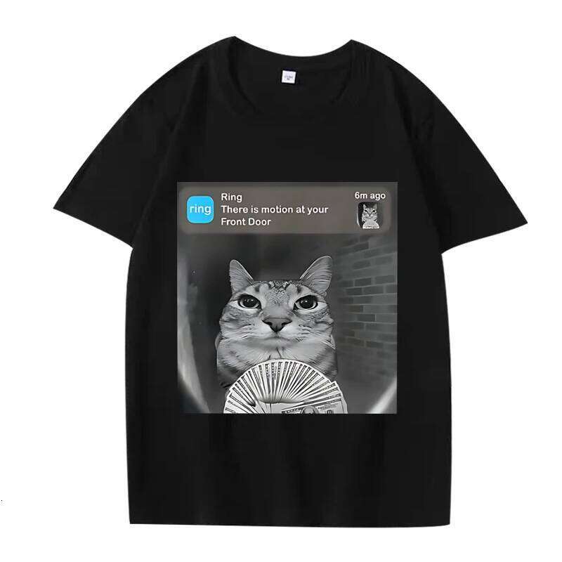 There Is Motion At Your Front Door Funny Silly Cat Meme T Shirt Men Women Oversized Cotton Short Sleeve Summer Unisex Tops X260209