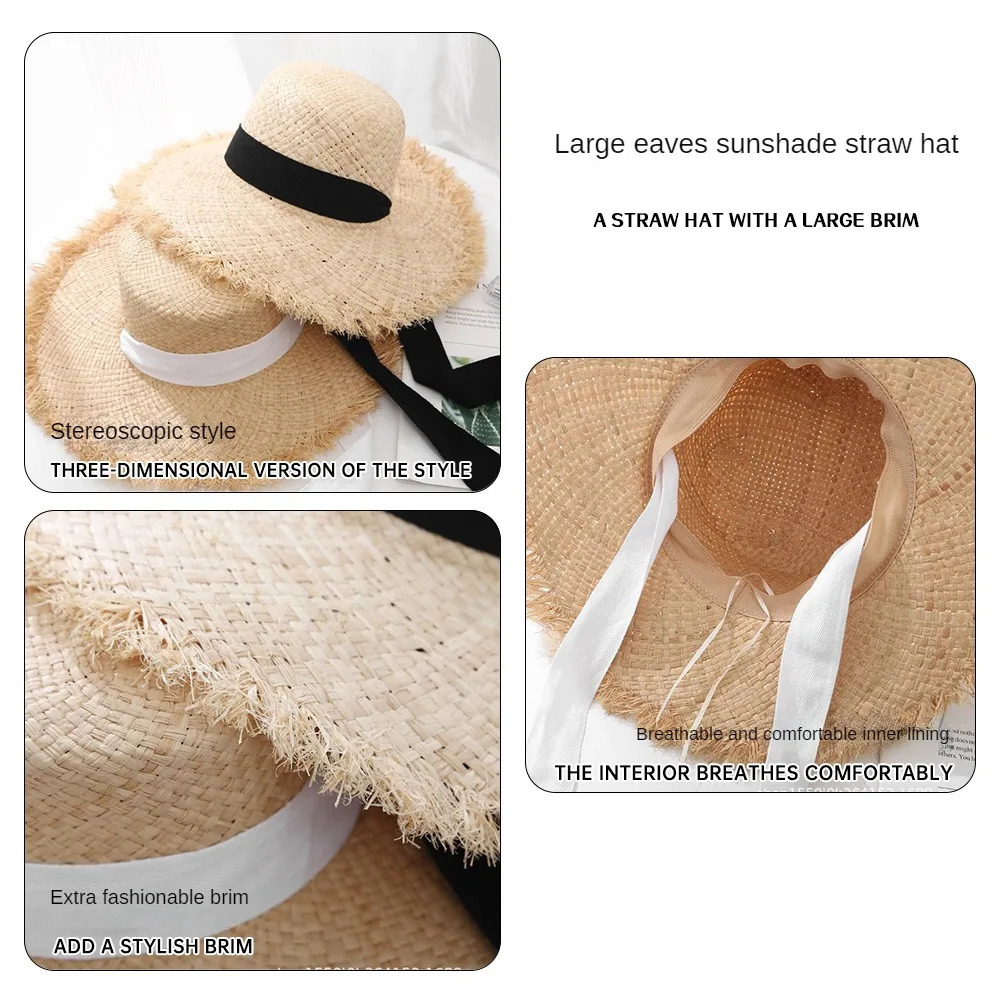 Big Brimmed Seaside Sun Hat Summer Sun Protection Beach Vacation Beach Hat Small Fresh Strap Lafite Straw Hat Female Summer 260208