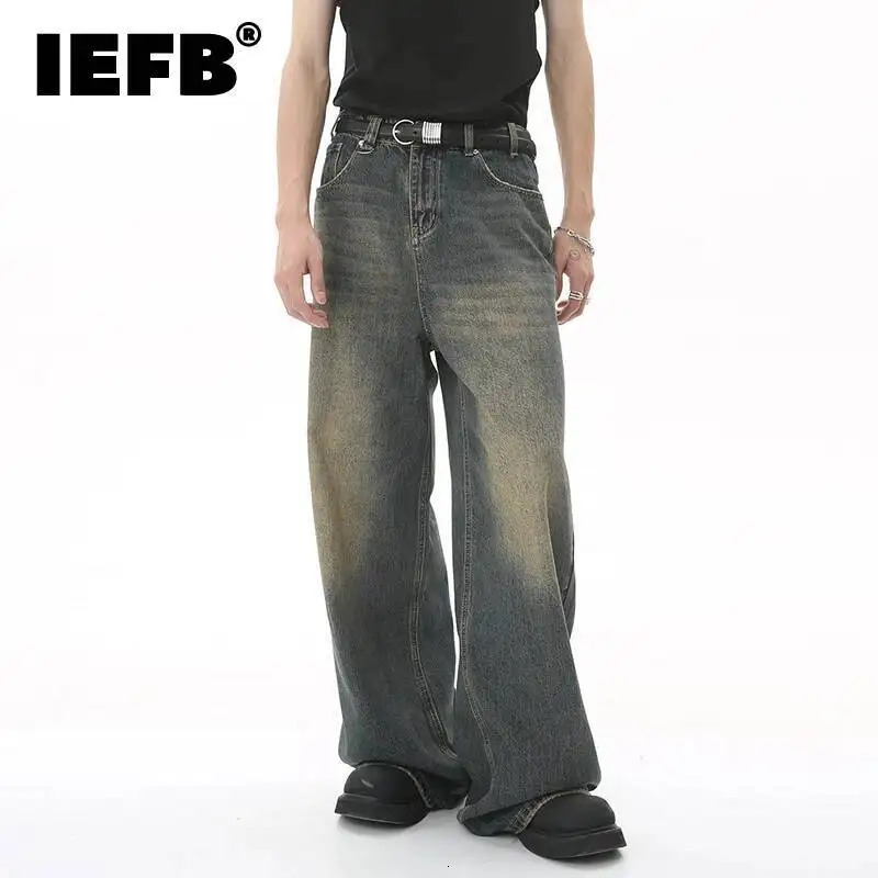 IEFB Summer Mens Denim Pants Old Blue Washed Male Jeans Straight Casual Menwear Loose Wide Leg Trousers Fashion 9C354 260122