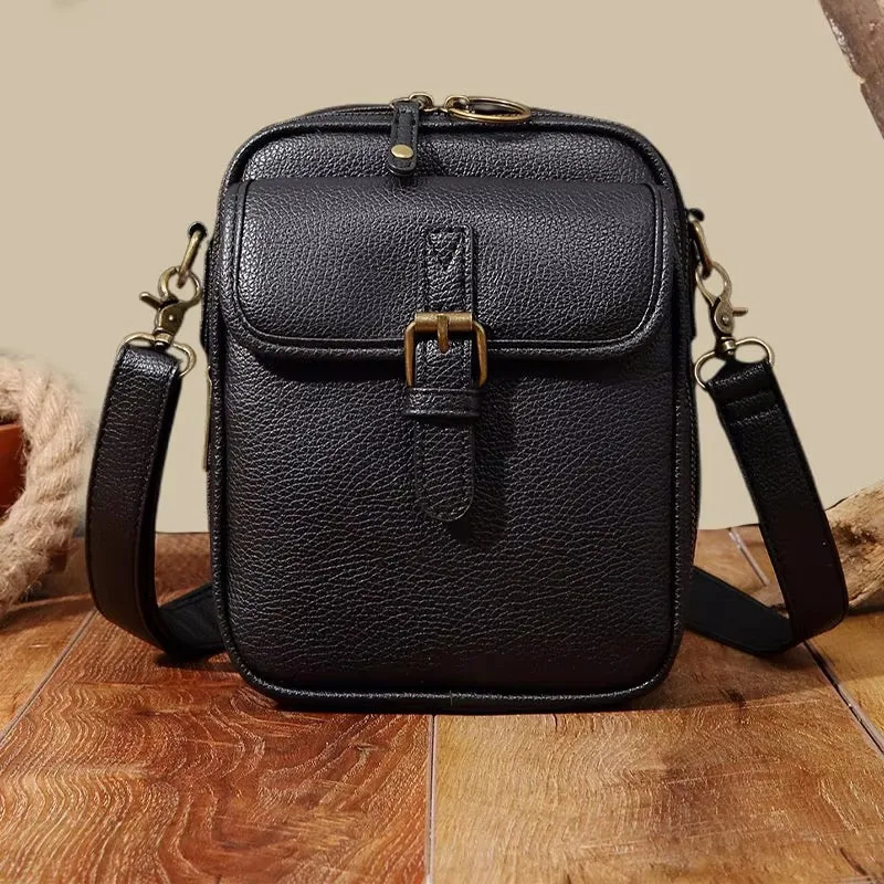 Vintage Crossbody Leather Bag Double Layer Large Capacity Messenger Retro Faux Built in Purse Anti Theft 260208