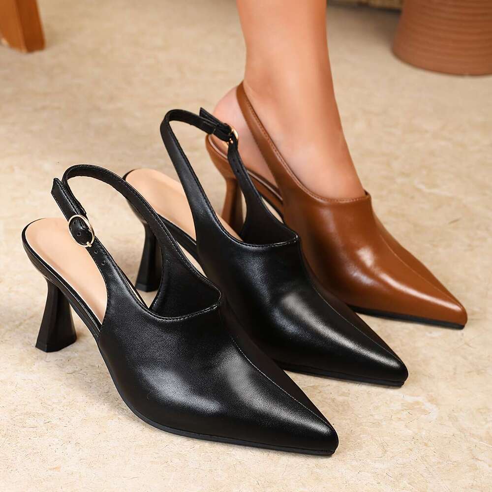 New Summer Black High Heeled Sandals For Women Featuring A Deep Cut Open Back Small Kitten Heels And Pointed Toes Women Shoes MOJIDASHU